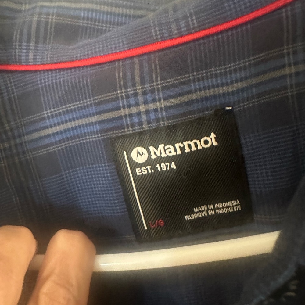 Marmot Navy Plaid Shirt with Red Trim
